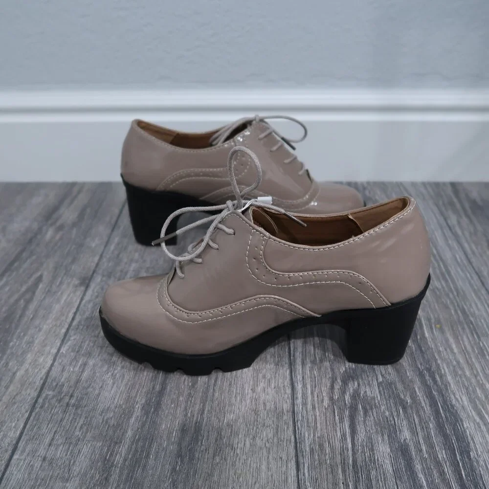 Dadawen Heels Womens 9 Brown Platform Oxfords Chunky Boxy Academia - Picture 9 of 15